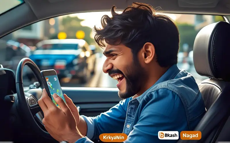 Man playing mobile game and receiving bKash payment notification.