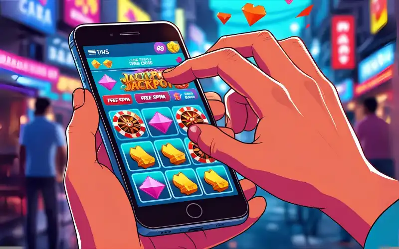 Casino-themed background with login page and jackpot banner.