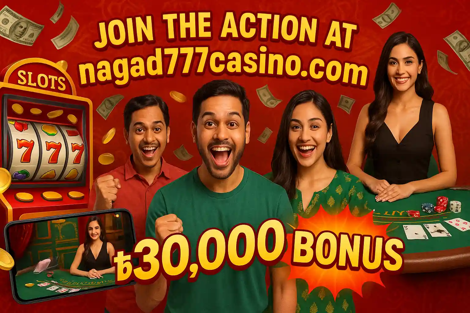 Player enjoying live casino games with big bonus shown on nagad777casino.com