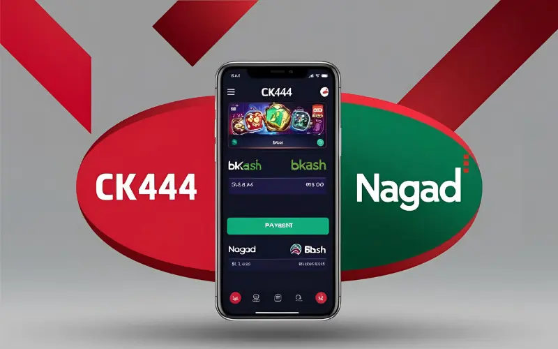 CK444 mobile app with bKash and Nagad payment logos for Dhaka users