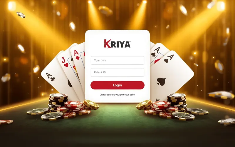 Secure Kriya casino login screen with chips, cards, and bonus offers